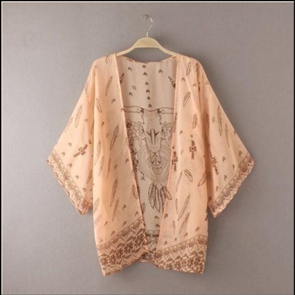 Summer Chiffon Boho Kimono Cardigan Large NWT - Picture 2 of 5